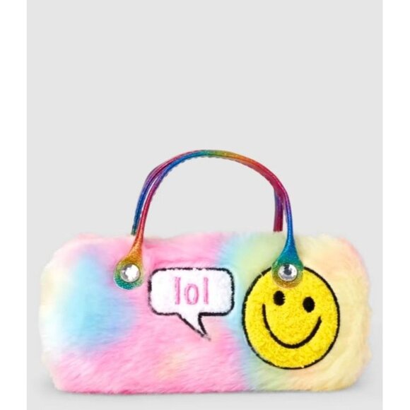 New The Children's Place Girls Embroidered Happy‎ Face Faux Fur Sunglasses Case - Picture 1 of 5